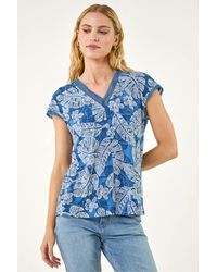 Roman - Leaf Print Lace Trim Top - Lyst
