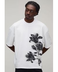 BoohooMAN - Oversized Boxy Blurred Floral Print T-Shirt Cotton - Lyst