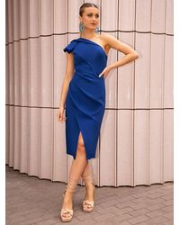 Chi Chi London - One-Shoulder Wrap Detail Midi Dress - Lyst