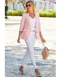 Sosandar - Linen Blend Longline Blazer With Pearl Buttons - Lyst