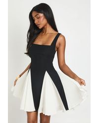Boohoo - Mono Godet Hem Mini Dress - Lyst