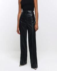 River Island - Faux Leather Straight Trousers - Lyst