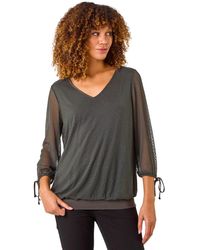 Roman - Burnout Print V-Neck Overlay Mesh Top - Lyst