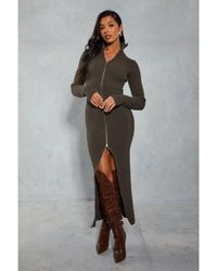 MissPap - Knitted Ribbed Zip Through Maxi Dress - Lyst