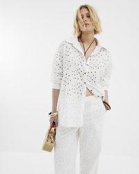 River Island - Shirt Long Sleeve Oversized Broderie Cotton - Lyst