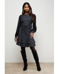 Oasis - Checked Belted Balloon Sleeve Flippy Mini Dress - Lyst