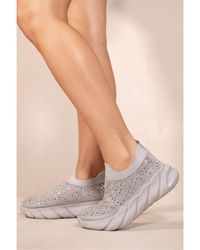 Where's That From - 'Quiney' Chunky Sole Knitted Trainers With Diamante Detail - Lyst