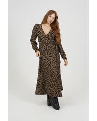 Brave Soul - Leopard Print Long Sleeve Maxi Wrap Dress - Lyst