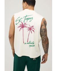 BoohooMAN - Oversized Boxy St Tropez Print Tank Cotton - Lyst