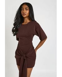 Boohoo - Premium Jersey Tie Front T Shirt Dress - Lyst