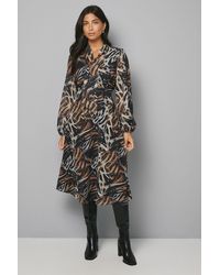 Wallis - Abstract Animal Pussybow Tie Neck Midi Dress - Lyst