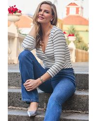 Sosandar - Ivory & Stripe Faux Wrap Top - Lyst