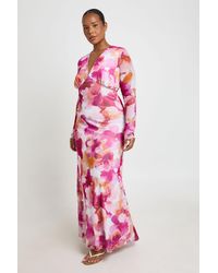 Boohoo - Plus Floral Mesh V Neck Maxi Dress - Lyst