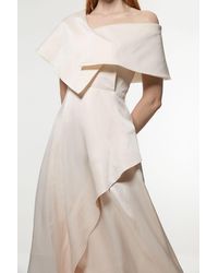 Karen Millen - Premium Viscose Linen Tailored Asymmetric Shoulder Full Midi Dress - Lyst