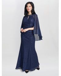 Gina Bacconi - Florence Keyhole Neck Chiffon Sequin Lace Fit And Flare Maxi Dress - Lyst