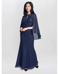 Gina Bacconi - Florence Keyhole Neck Chiffon Sequin Lace Fit And Flare Maxi Dress - Lyst