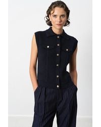French Connection - Dark Knit Collared Button Gilet - Lyst