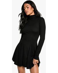 Boohoo - Tall Roll Neck Godet Hem Rib Skater Dress - Lyst