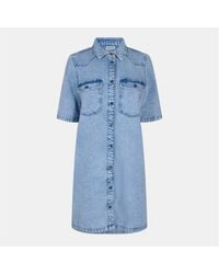 Noisy May - Short Sleeve Mini Denim Shirt Dress - Lyst