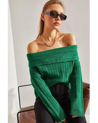 Bianco Lucci - Off Shoulder Ribbed Knit Sweater - Lyst
