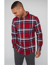 Threadbare - Dark Red 'luca' Cotton Long Sleeve Check Shirt - Lyst