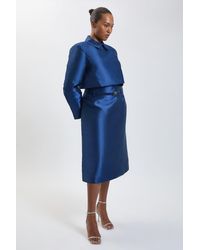 Karen Millen - Plus Size Forever Satin Twill Belted Tailored Midi Skirt - Lyst