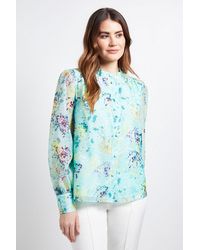 Wallis - Floral Organza Collarless Shirt - Lyst