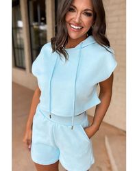 Azura Exchange - Beau Textured Cropped Hoodie And Shorts Set - Lyst