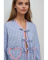 Hiccup - Long Sleeve Plaid Shirt Collar Top With Heart Detail - Lyst