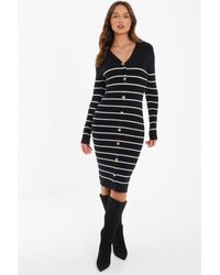 Quiz - Stripe Knitted Midi Dress Viscose - Lyst