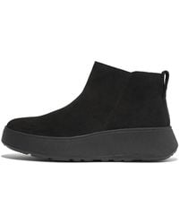 Fitflop - Dames Fit Flop F-mode Suede Flatform Enkellaars Met Rits In Zwart - Lyst