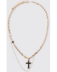 BoohooMAN - Layered Gothic Cross Necklace Iron - Lyst