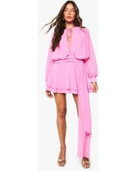 Boohoo - Chiffon Ruched Drape Smock Dress - Lyst