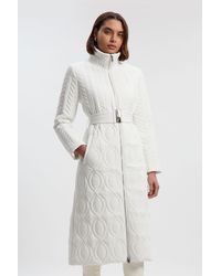 Karen Millen - Multi Stitch Detail Belted Padded Midi Coat - Lyst