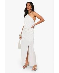 Boohoo - Petite Linen Look Drape Strap Back Maxi Dress - Lyst