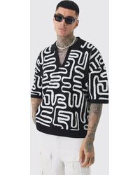 BoohooMAN - Tall Boxy Oversized Abstract Knit Polo - Lyst