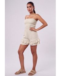 Femme Luxe - Shirred Bandeau Frill Hem Playsuit - Lyst