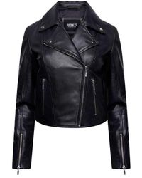 Barneys Originals - Real Leather Simple Biker Jacket - Lyst
