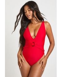 Boohoo - Tummy Control O-Ring Plunge Swimsuit - Lyst