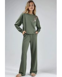 Hiccup - Embroidered Crew Neck Sweatshirt & Straight Leg Pants Two-Piece Set - Lyst