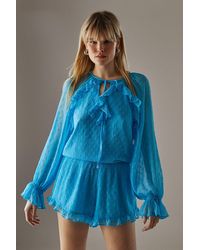 Warehouse - Marble Dobby Chiffon Ruffle Blouson Playsuit - Lyst