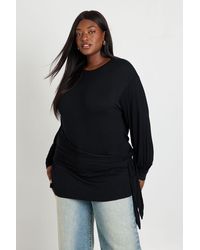 Boohoo - Plus Slouchy Wrap Over Long Sleeve Top - Lyst