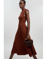 Karen Millen - Petite Pointelle Frill Sleeve Knit Midi Dress - Lyst