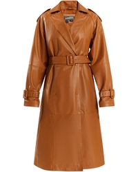 Dreimaster - Leren Trenchcoat Dames Cognac - Lyst