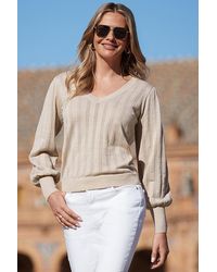 Sosandar - Champagne Sparkle Metallic Pointelle Jumper - Lyst