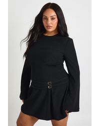 Boohoo - Plus Tailored Buckle Detail Pleated Mini Dress - Lyst