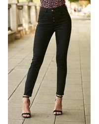 Sosandar - Rose Button Front Skinny Jeans Cotton - Lyst