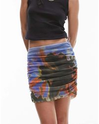 TOPSHOP - Ruched Placement Flower Print Mini Skirt - Lyst