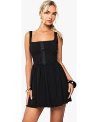 Boohoo - Bengaline Hook And Eye Square Neck Skater Dress - Lyst