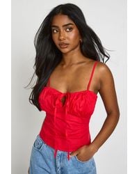 Boohoo - Tie Front Poplin Corset Top - Lyst